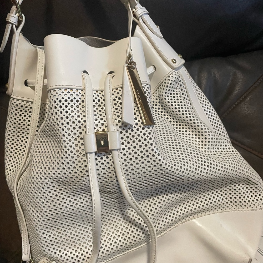 Vince Camuto perforated cream leather bag